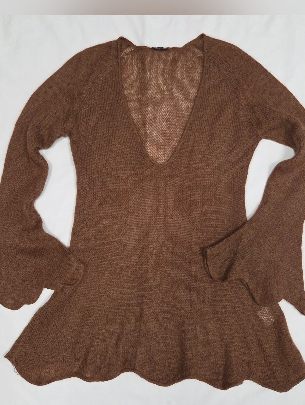 Vintage Marimekko Brown Mohair Blend Bell Sleeve Tunic L